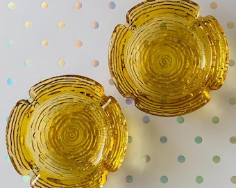 Ashtray 2pc Anchor Hocking Vintage Soreno Bark Amber Glass Ash Tray 4"