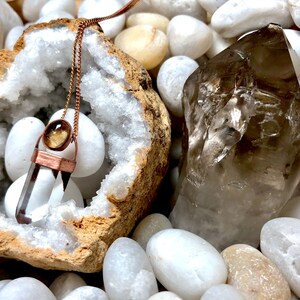 Handcrafted Quartz Crystal and Citrine Pendant Necklace – Copper Setting & Chain