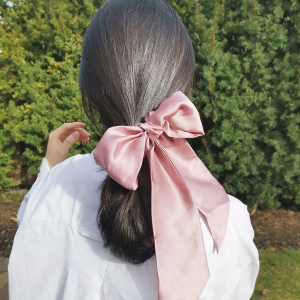 Silk Hair Tie • Hair Band • Hair Scrunchie with Bow • Ribbon Hair Tie