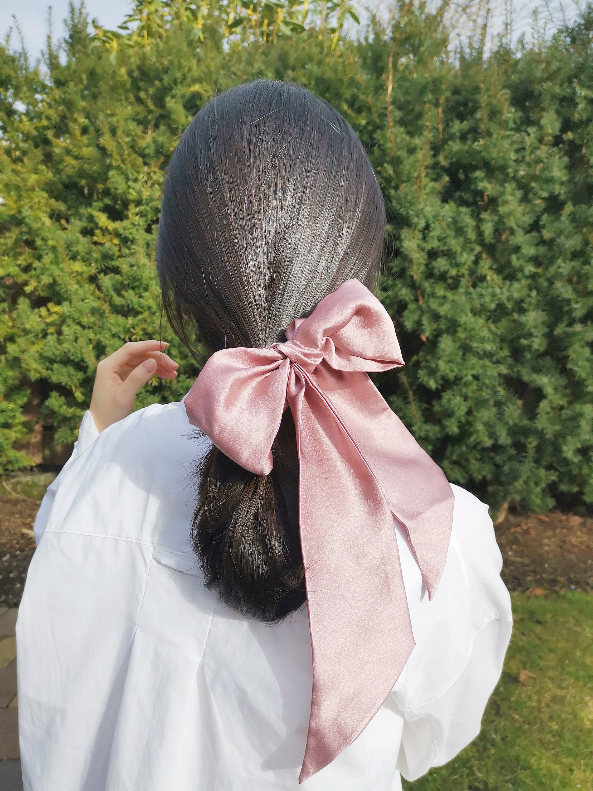Silk Hair Tie Hair Band Hair Scrunchie With Bow Ribbon - Etsy Silk Hair Tie Hair Band Hair Scrunchie With Bow Ribbon - Etsy