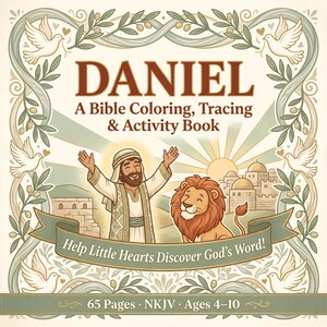 May include: A children's activity book titled "DANIEL" with the subtitle "A Bible Coloring, Tracing & Activity Book." The cover features an illustration of a man, a lion, and the text "Help Little Hearts Discover God's Word!" The book is for ages 4-10.