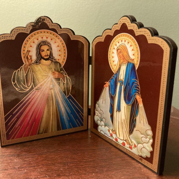 Divine Mercy Jesus and Mary Diptych - Bifold Altar Icons
