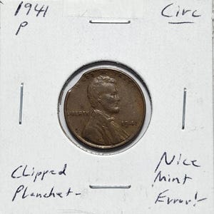 1941 P Lincoln Wheat Penny – Curved Clip Error – Fine Condition – Rare US Coin