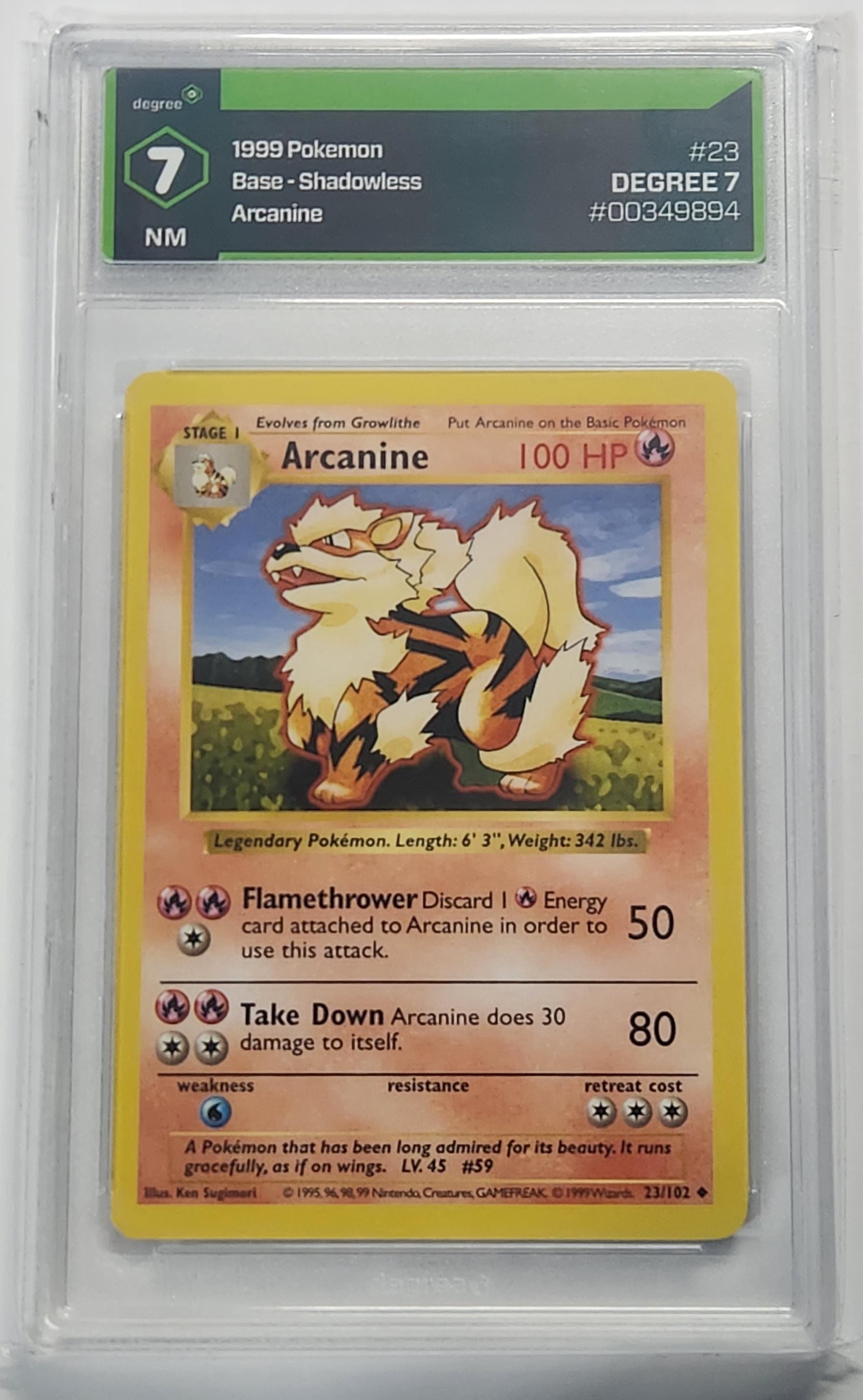 Arcanine Non-Holo 23/102 Shadowless 1999 Base Set DEGREE 7NM