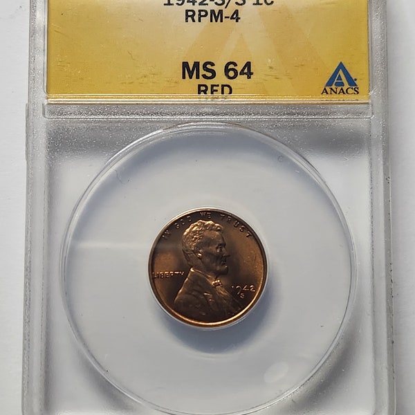 1942 S/S Lincoln Wheat Penny MS64 Red RPM-4 Anacs