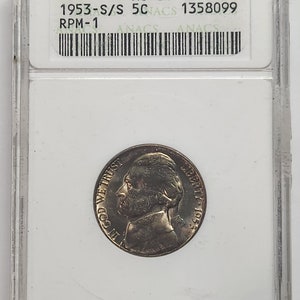 1953 S/S Jefferson Nickel MS64 Anacs Old Green Holder RPM-1