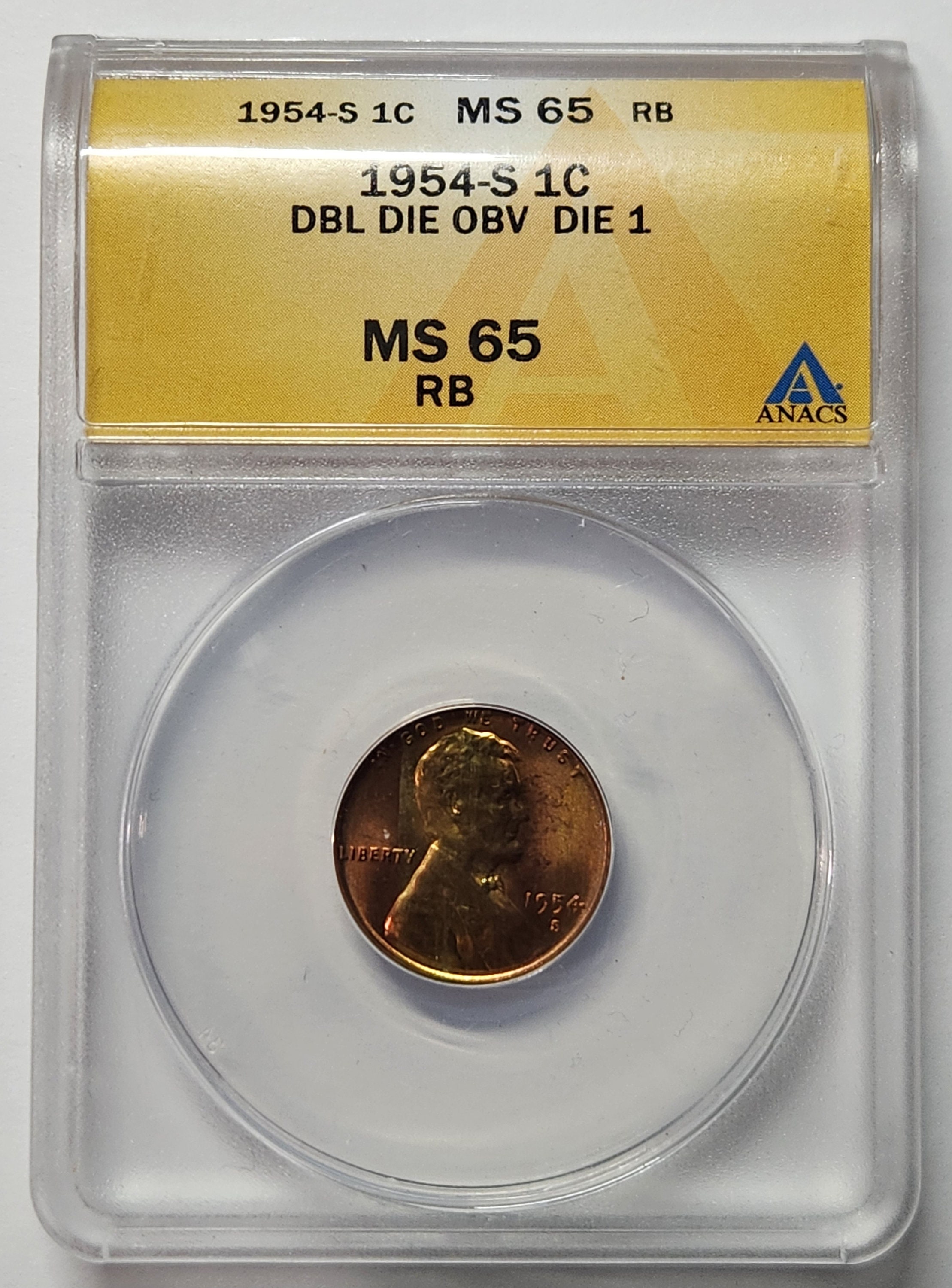 1954 S Wheat Penny MS65RB ANACS Double Die Obverse Die 1