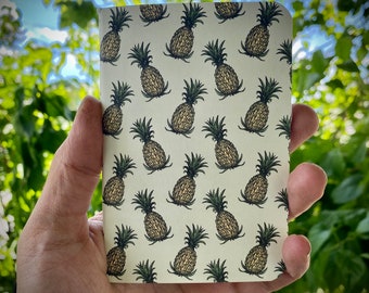 Handmade Pineapple Pattern Pocket Size Notebook - Handmade mini travel notebooks - lined or blank pages