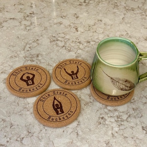 Ohio State Buckeyes Coasters | Set of 4 Cork Coasters | Optional Coaster Holder