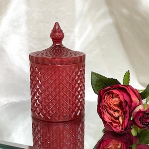 Vintage style red diamond cut container and lid/ candy dish/jewelry or trinket dish