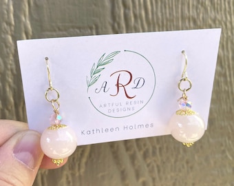 Blush Pink Jewelry Set: Gold Plated Necklace & Crystal Drop Earrings
