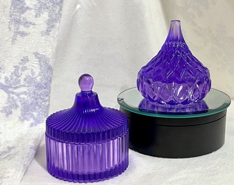 Purple Vintage Style Jewelry Dish with Lid.