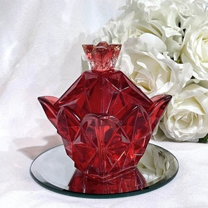 Ruby red vintage style jewelry, trinket or small candy dish with lid/ home or office decor/ women birthday gift