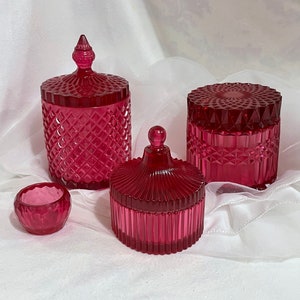 Ruby red vintage style vanity or dresser set/ sold individually/jewelry, trinket or candy dish/ multifunctional home or office decor