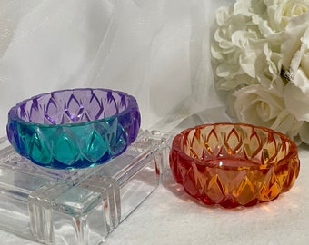 Circular vintage style diamond cut sunset colors or turquoise and purple resin ring and jewelry dish/ vanity or desk decor