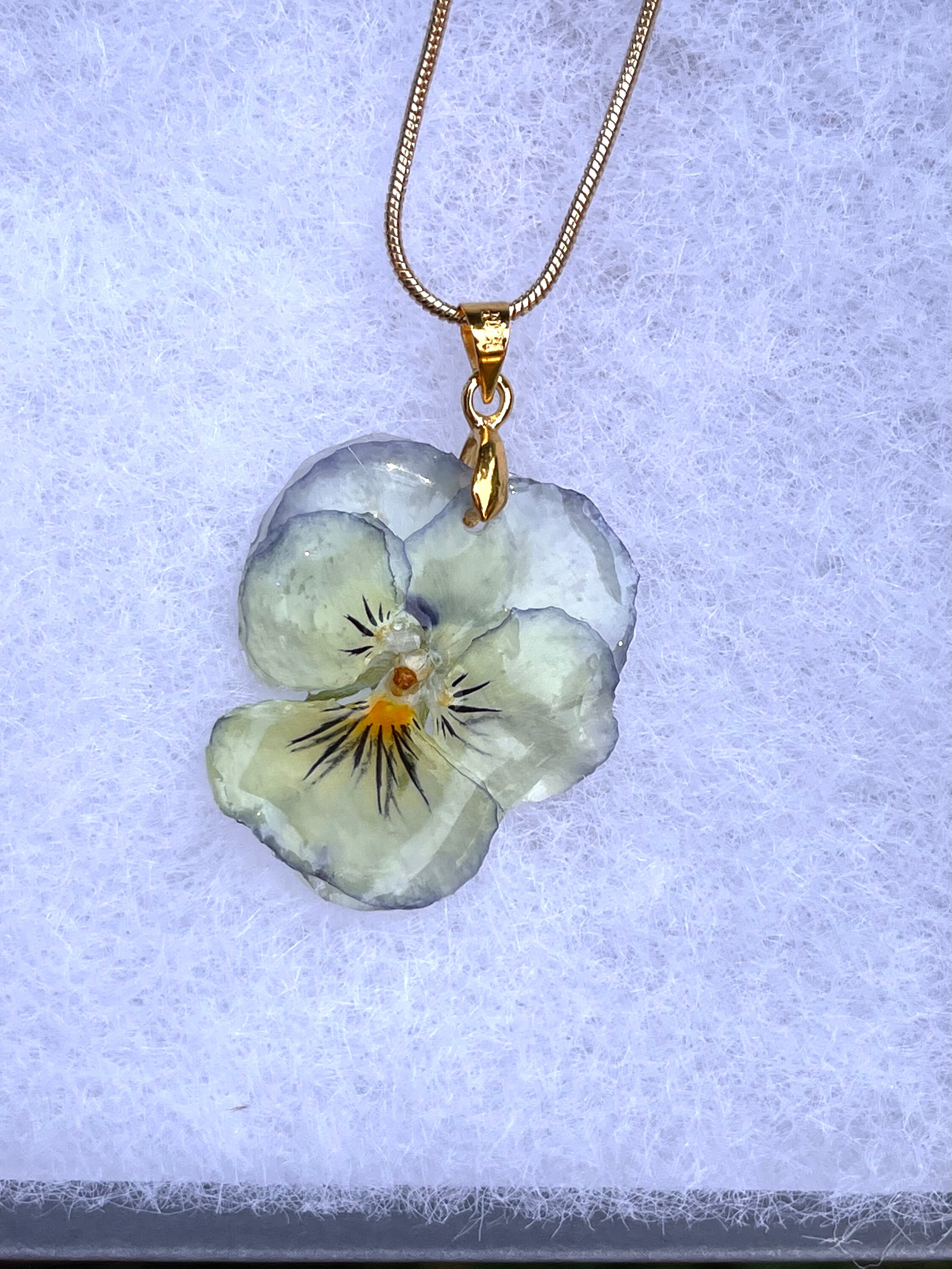 Real pansy pendant necklace on gold plated chain Etsy