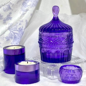 Three piece vintage style rich purple home or office decor/ matching tea lights (can be sold separately)/candy, jewelry or trinket holder