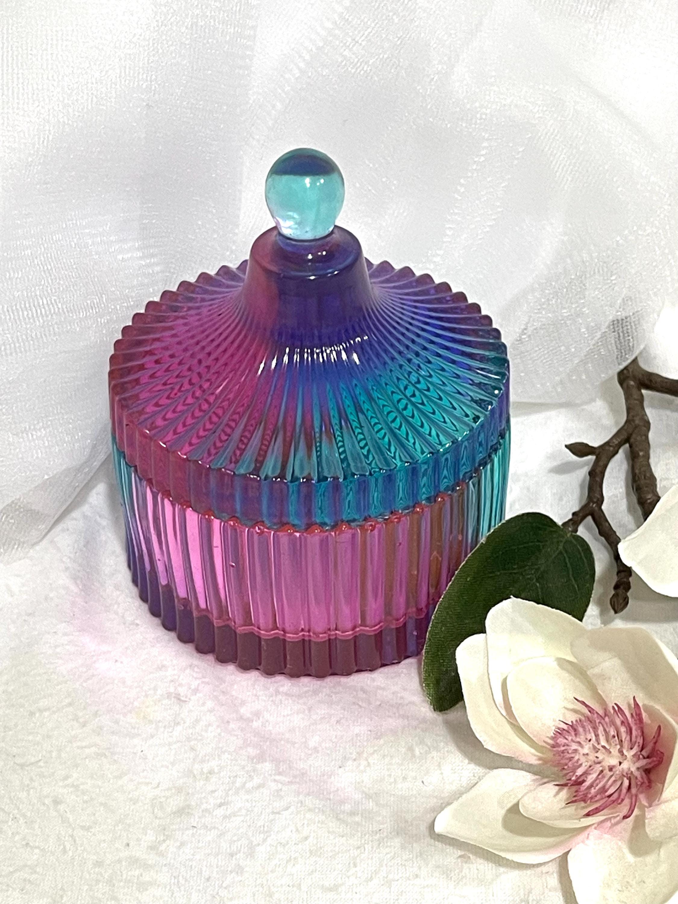 Vintage Style Rainbow Resin Jewelry Dish with Lid