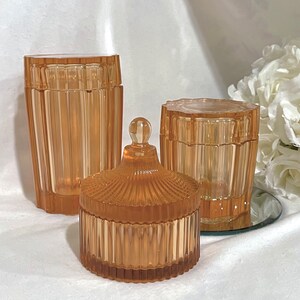 Light amber color vintage style containers (3 sizes) with lid/ multifunctional use for home or office/ vanity, dresser or desk decor