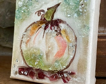 Hand Painted Pumpkin Canvas Art with Crushed Glass - Fall Decor.