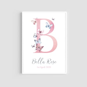 Personalised Girls Name Print, Butterfly Wall Art, Initial Prints, Birth Prints, Nursery Decor, Butterfly Prints, Baby Gift, Girls Bedroom