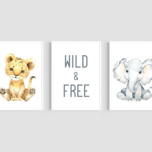 Safari Animals Nursery Prints, Wild & Free Prints, Baby Animal Wall Art, Safari Nursery Decor, Safari Animals Wall Art, Elephant Prints