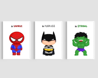 Superhero Prints, Set of 3, Set of 4, Superhero Nursery Prints, Boys Wall Art, Heroes Decor, Superhero Wall Art, Kids Decor, Boys Bedroom