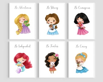 Set med 6 prinsesstryck, prinsessbarnrumstavlor, väggkonst för barnrum, prinsessdekor, prinsessväggkonst, prinsesscitattryck, flickrum
