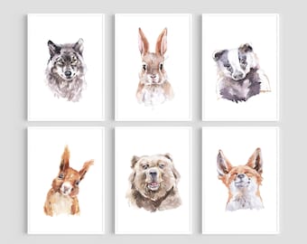 Forest Animals Nursery Prints | Woodland Animal Wall Art | Nursery Decor | Animal Nursery Wall Art | Woodland Decor | Set Of 6 Animal Prints