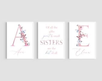 Sister Prints, Butterfly Wall Art, Initial Prints, Girls Wall Art, Kids Decor, Butterfly Prints, Personalised Girls Prints, Girls Prints