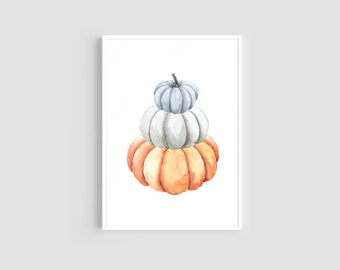 Pumpkin Print, Autumn Wall Art, Stacked Pumpkin Print, Autumn Prints, Pumpkin Art, Seasonal Prints, Halloween Prints, Watercolour Pumpkins