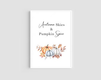 Kürbis Druck, Herbst Wandkunst, Herbsthimmel Druck, Herbst Drucke, Kürbis Kunst, Saisonale Drucke, Halloween Drucke, Aquarell Kürbisse