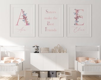 Sisters Make The Best Friends Prints, Initial Prints, Girls Wall Art, Kids Decor, Butterfly Prints, Personalised Girls Prints, Sister Prints