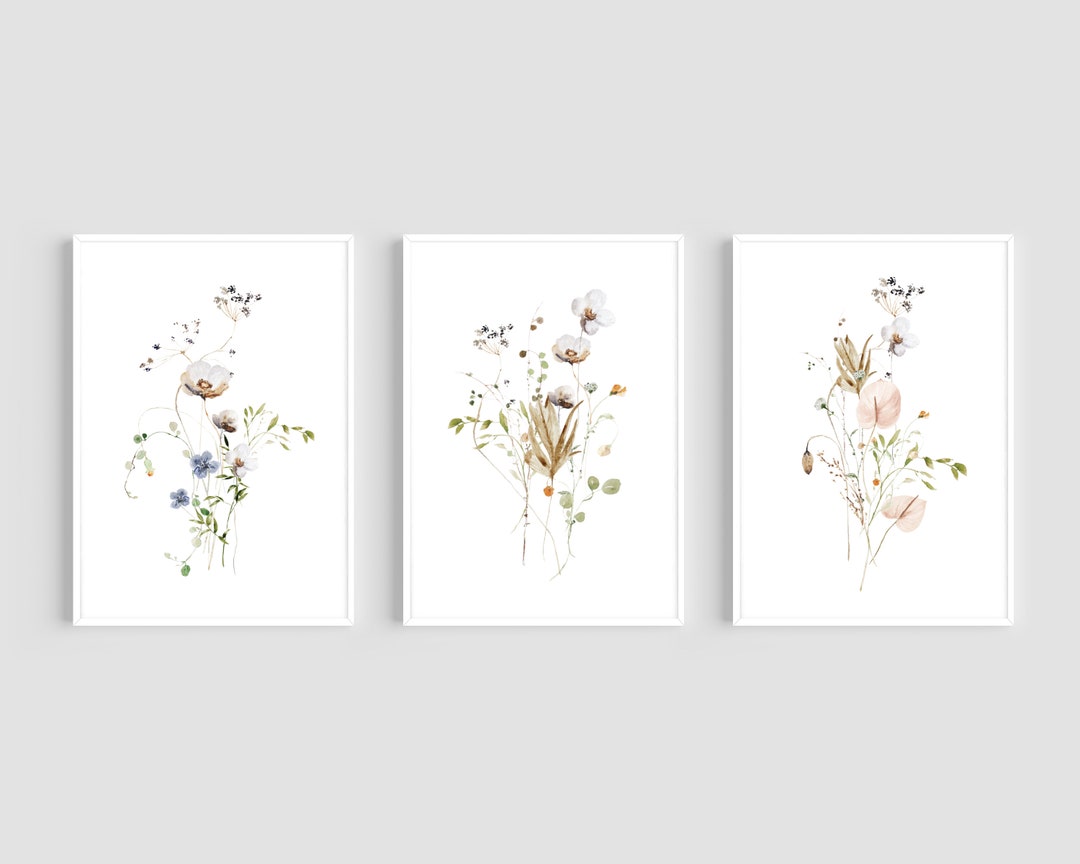 Set of 3 Wildflower Prints, Floral Wall Art, Wildflowers, Home Decor ...