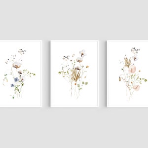 Lot de 3 impressions de fleurs sauvages, art mural floral, fleurs sauvages, décoration d&#39;intérieur, art mural fleurs sauvages, décoration de salon, impressions d&#39;art, impressions bohèmes