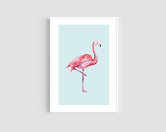 Flamingo print, Tropical print, Bird wall art, Flamingo wall art, Wall art, Pink print, Watercolour flamingo, Home decor, Flamingo art print