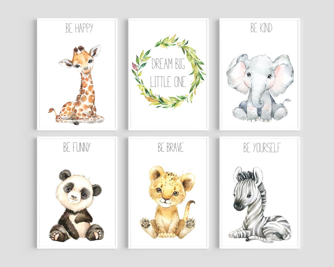 Safari Animals Nursery Prints, Dream Big, Set of 6 Safari Prints, Baby ...