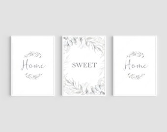Home Sweet Home Prints, Grey Eucalyptus Print, Set of 3 Prints, Eucalyptus Wall Art, Home Decor, Living Room Decor, Art Prints, Quote Print