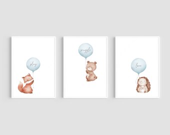 Set of 3 Nursery Prints, Woodland Animal Prints, Balloon Prints, Nursery Wall Art, Animal Nursery Decor, Kids Wall Art, Quote Prints