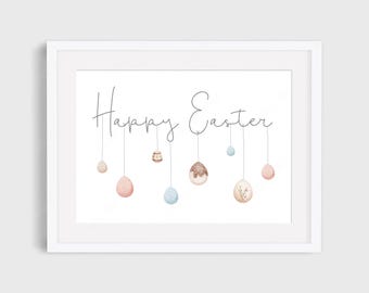 Happy Easter Print, Easter Egg Print, Easter Wall Art, Easter Print, Egg Print, Easter Decor, Living Room Decor, Seasonal Decor, Easter Eggs