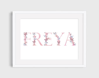 Personalised Girls Name Print, Butterfly Wall Art, Initial Prints, Birth Prints, Nursery Decor, Butterfly Prints, Baby Gift, Girls Bedroom