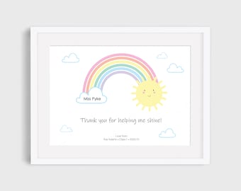 Teacher Print, Thank You Gift, Personalised Wall Art, Teacher Gift, Teacher Thank You Print, Rainbow Print, Personalised Teacher Gift