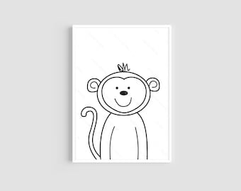Monkey Print, Safari Animal Prints, Animal Sketch, Black & White Animal Prints, Safari Decor, Jungle Animals, Safari Art, Nursery Wall Art