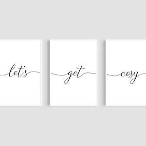 Let&#39;s Get Cosy Prints, Set Of 3 Prints, Living Room Decor, Cosy Quote Prints, Wall art, Bedroom Decor, Quote Prints, Lounge Wall Art