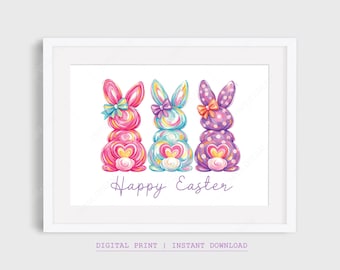 Easter Printable Wall Art, Bunnies Print, Digital Download, Easter Decor