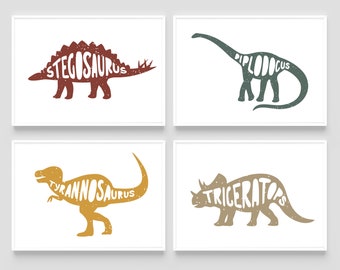 Set of 4 Dinosaur Prints, Dinosaur Wall Art, Boys Bedroom Prints, Dinosaur Theme Decor, Dino Prints, Wall Art, Educational Prints