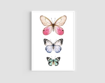 Butterfly Print, Watercolour Art, Butterfly Decor, Butterfly Wall Art, Home Decor, Living Room Decor, Nursery Wall Art, Butterflies