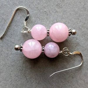 Rose Quartz earrings, Rose Quartz gemstone earrings, Sterling Silver hook earrings, handmade sterling gemstone earrings.