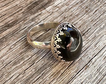 Rainbow Obsidian and 925 Sterling Silver Ring