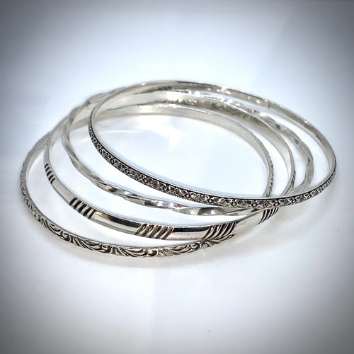 Set of 7 Handmade Sterling Silver Bangle Bracelets Half Etsy New Zealand